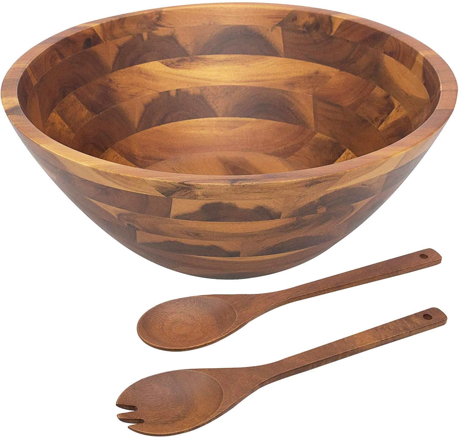 AIDEA large acacia salad bowl set for family salads with ample serving space