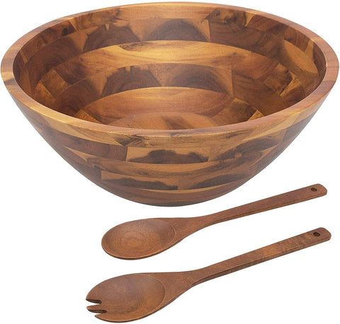AIDEA large acacia salad bowl set for family salads with ample serving space