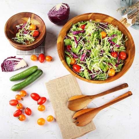AIDEA serving utensils included with the wooden bowl for easy tossing and serving
