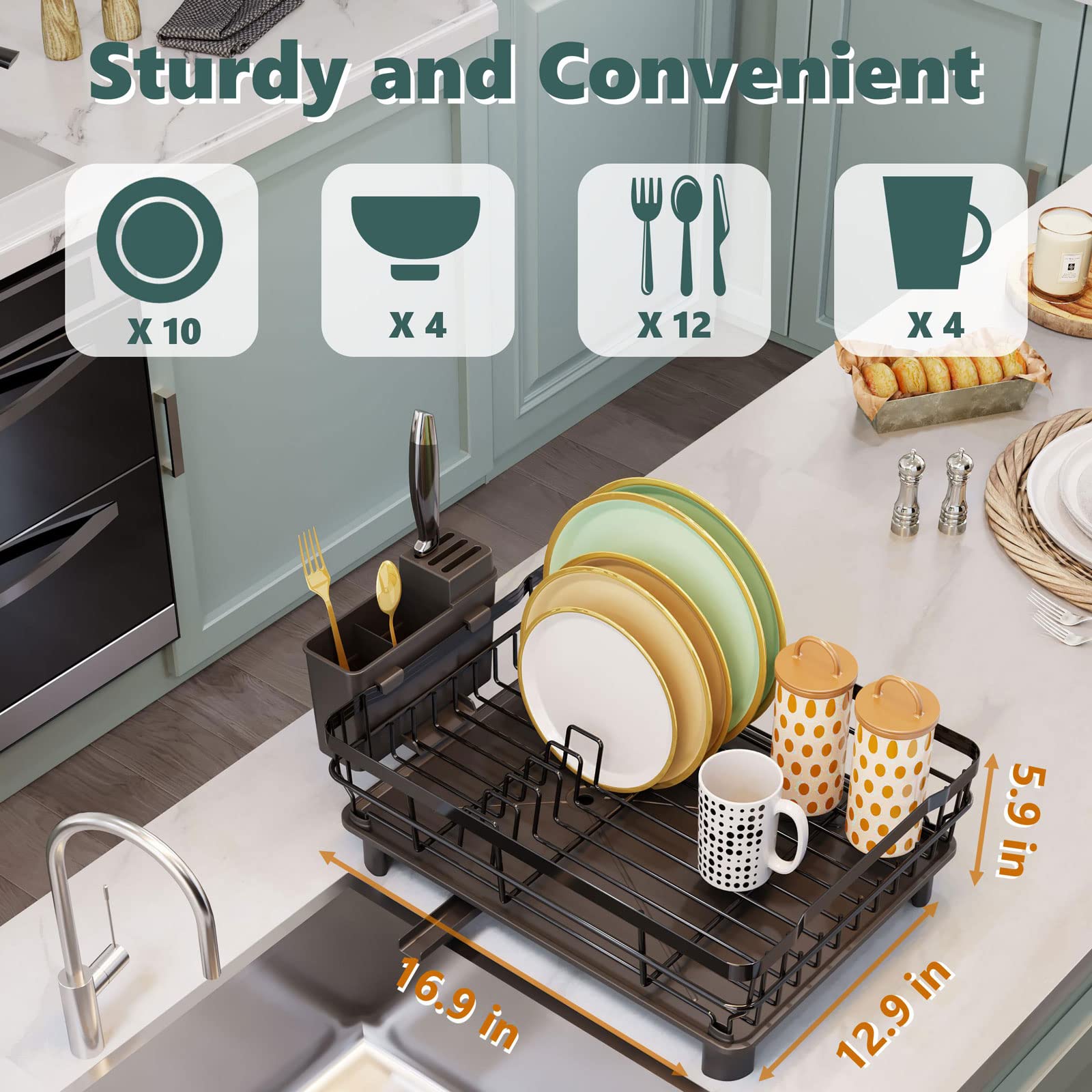 AIDERLY counter rack drying dishes in a small kitchen, tidy setup.