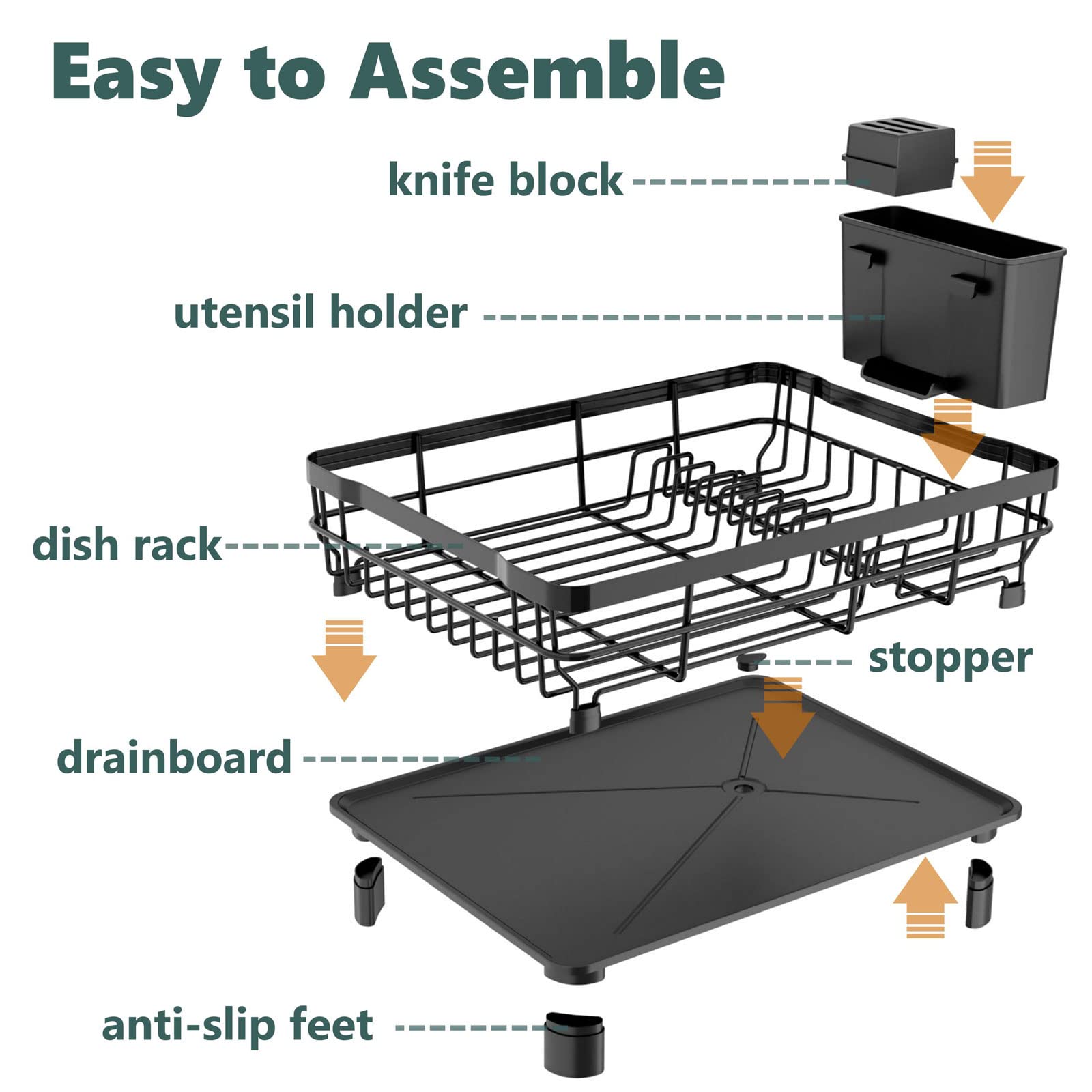 AIDERLY iron dish rack shown with black finish for a modern look.