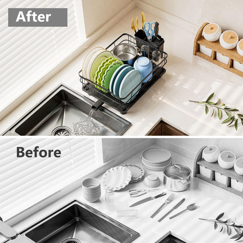Back-hanging knife-slots basket frees utensils from the main rack.