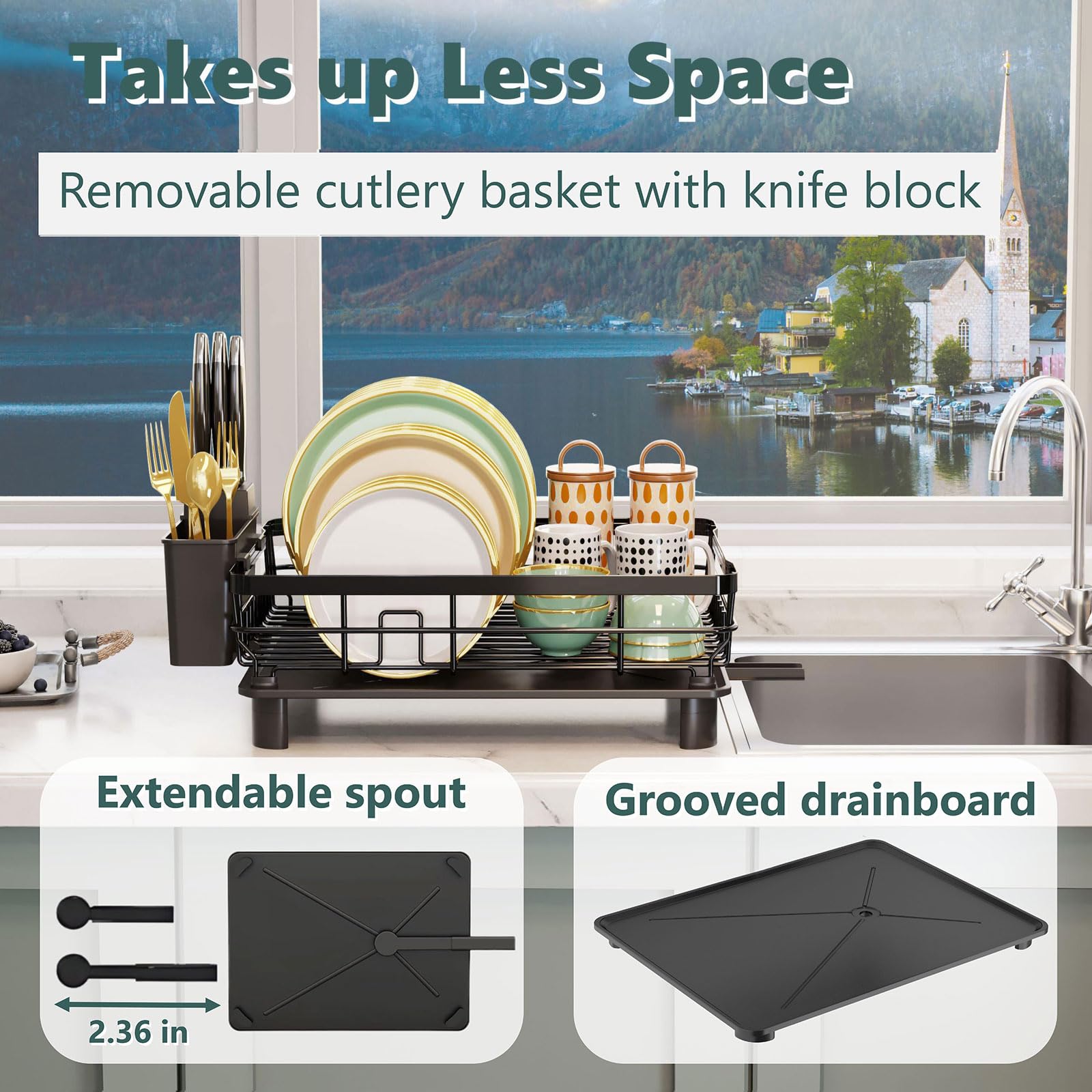 AIDERLY rack includes utensil holder for spoons, forks, and tools.