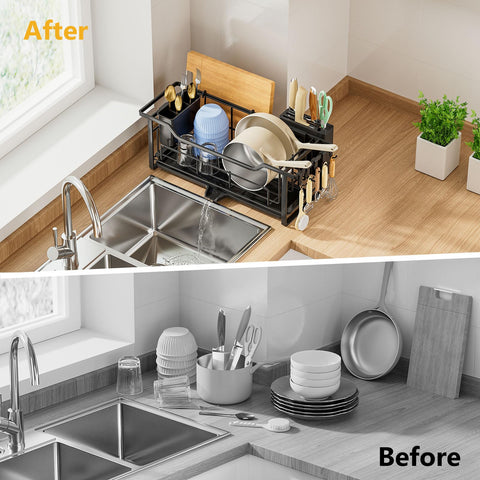 AIDERLY narrow rack with knife holder and towel hooks for convenient drying.