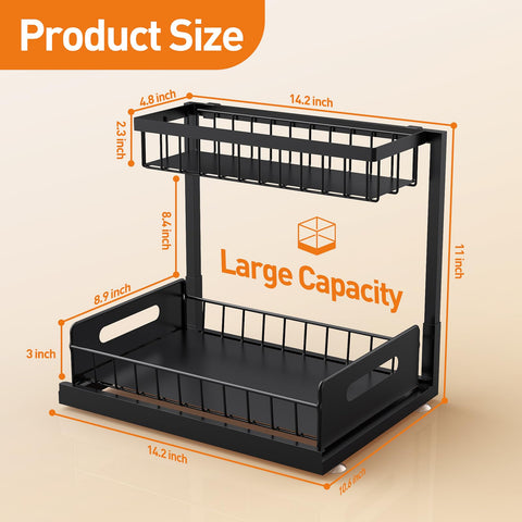 AIDIAM L-shaped under-sink organizer showcasing compact fit around pipes