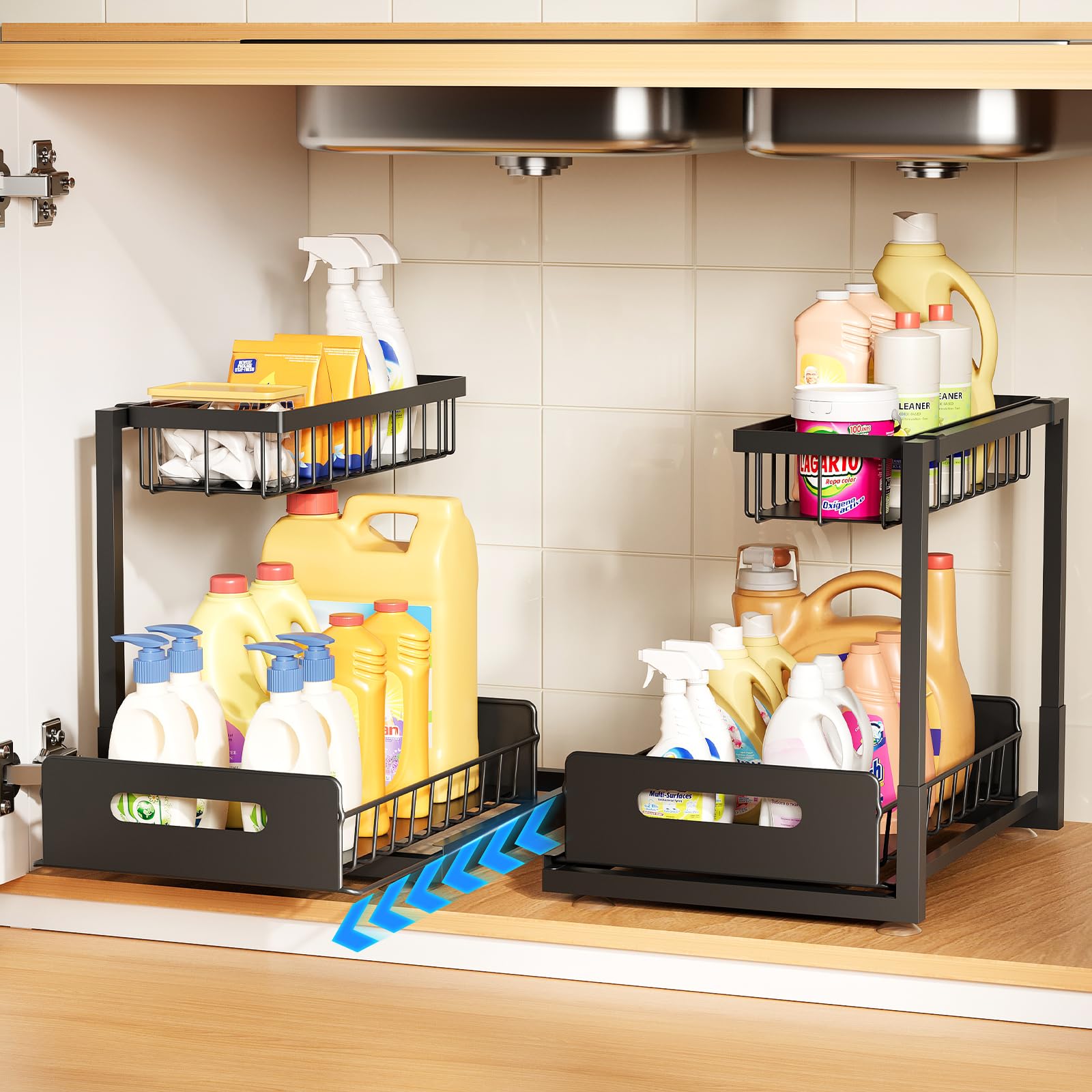 AIDIAM Under Sink Organizer sliding drawer in use under the sink for neat storage