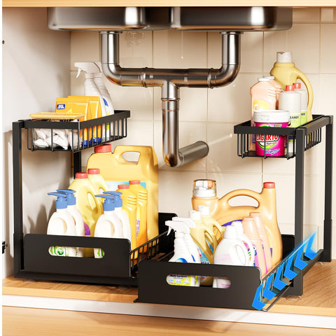 AIDIAM under-sink organizer with L-shaped design maximizing vertical cabinet space
