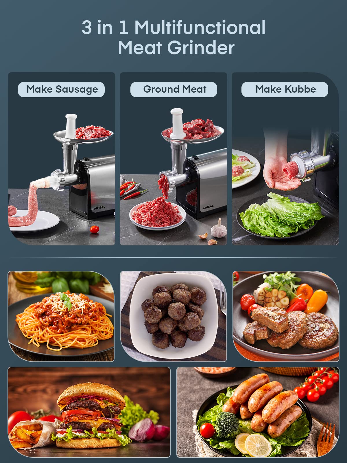 Aiheal three sausage tubes set for varied stuffing options.
