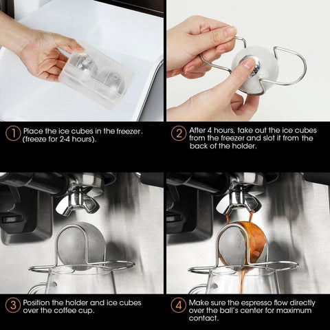 AIEVE ball with stand beside espresso cup during brewing