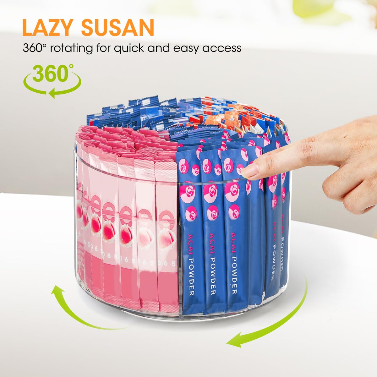 AIEVE acrylic lazy susan base for durable, clear sorting of sachets