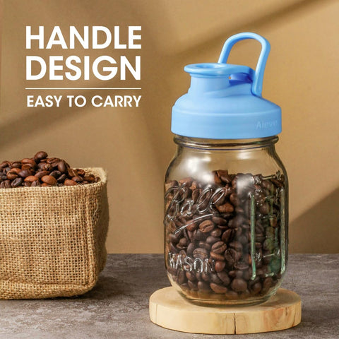 AIEVE leak-proof lid set fits regular-mouth jars, ideal for pantry organization and snack storage.