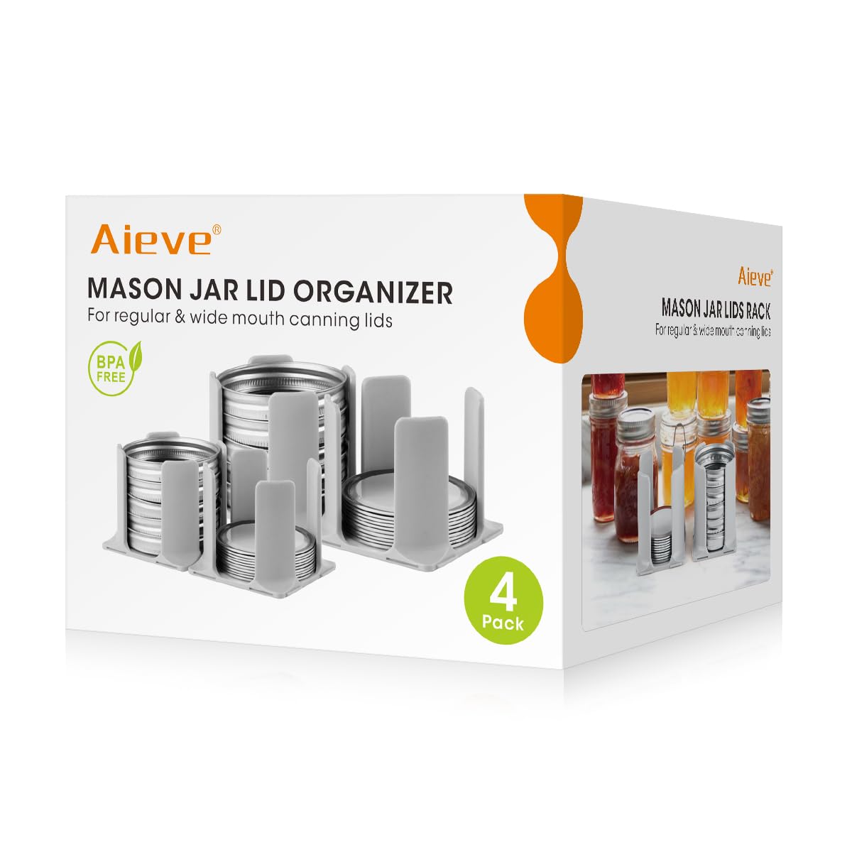 AIEVE Mason Jar Lid Organizer main view showing organized lids for easy access