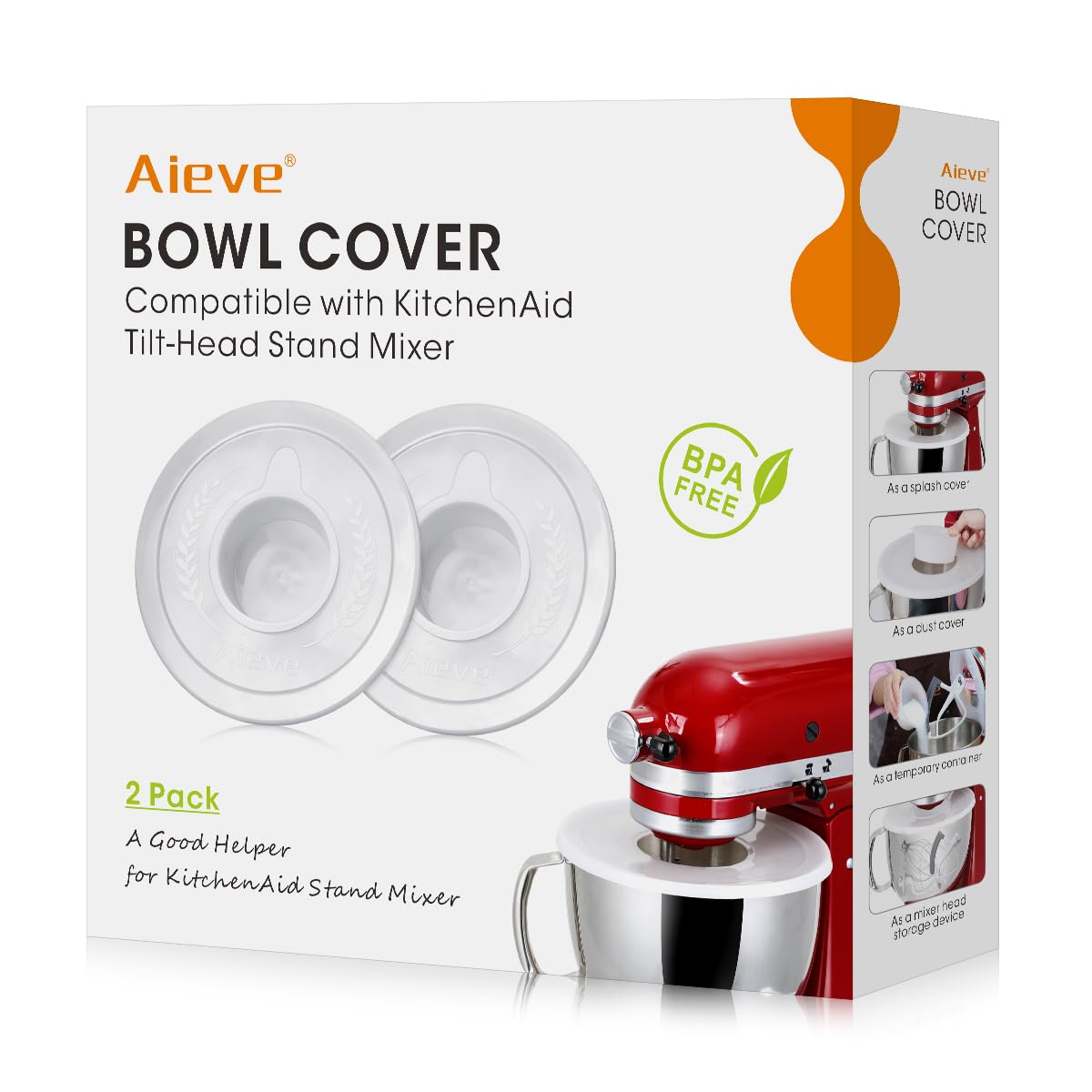 AIEVE mixer bowl covers in use on a KitchenAid 4.5-qt tilt-head to limit splatter and mess