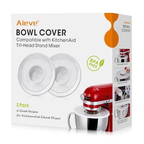 AIEVE mixer bowl covers in use on a KitchenAid 4.5-qt tilt-head to limit splatter and mess