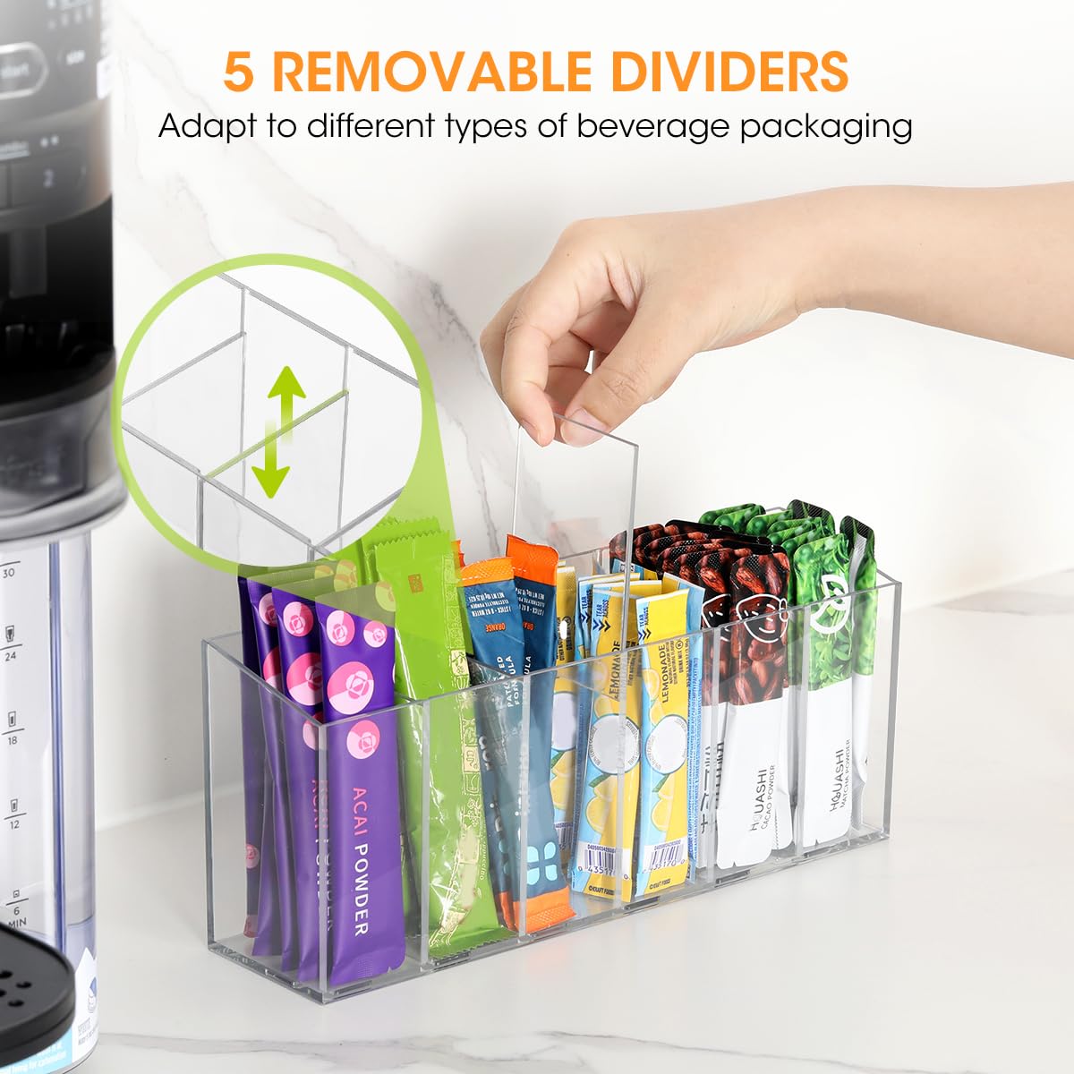 Removable dividers let you reconfigure AIEVE to fit different packet sizes.