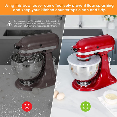 AIEVE splatter guard lids mounted on a KitchenAid mixer for clean countertops
