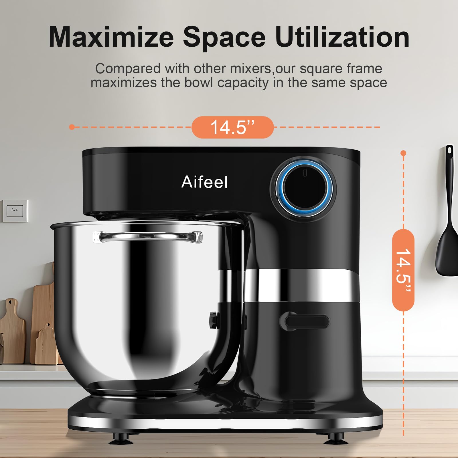 Aifeel tilt-head mixer for easy ingredient access during mixing.