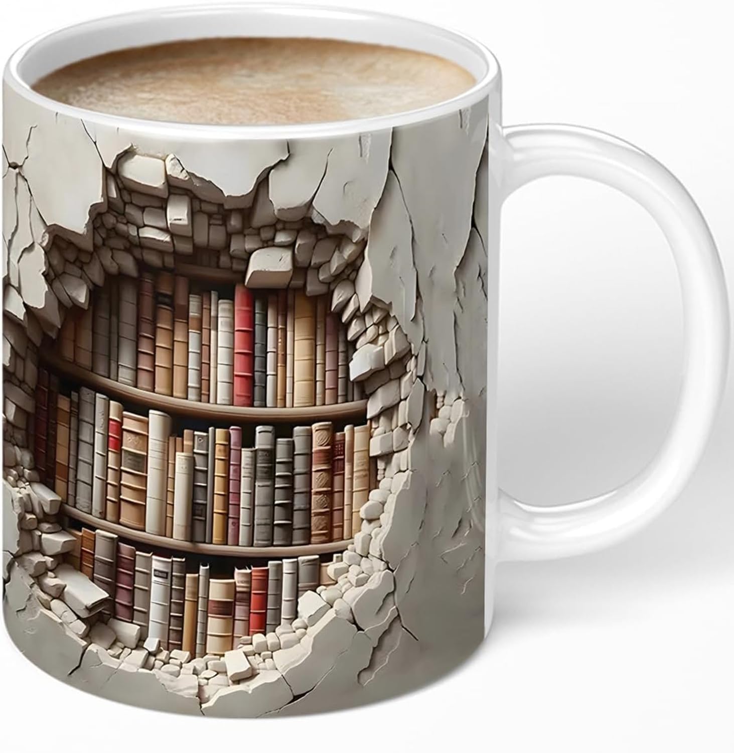 Aigori Library Bookshelf Mug with books-on-shelf design for cozy mornings