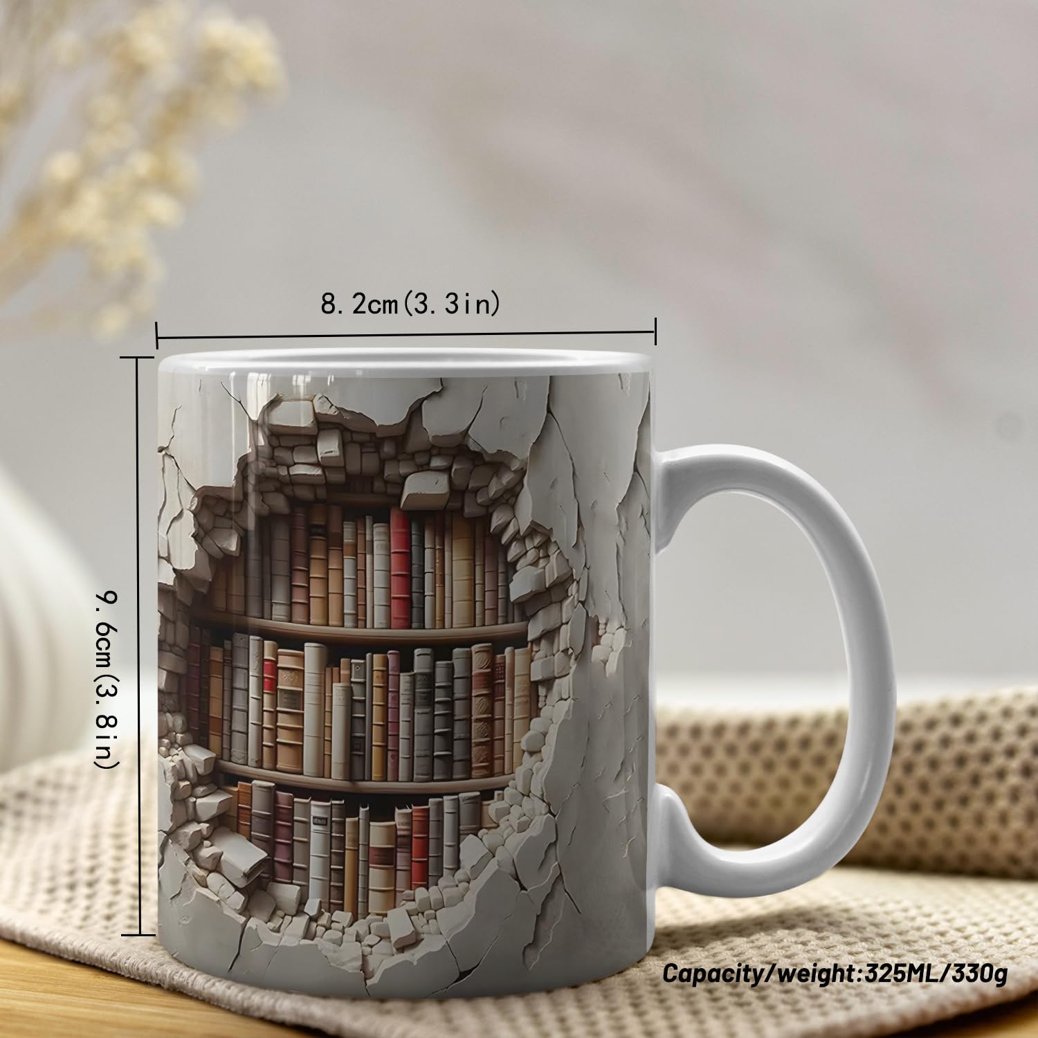 Aigori Library Bookshelf Mug features a white-ceramic-exterior for timeless kitchen styling