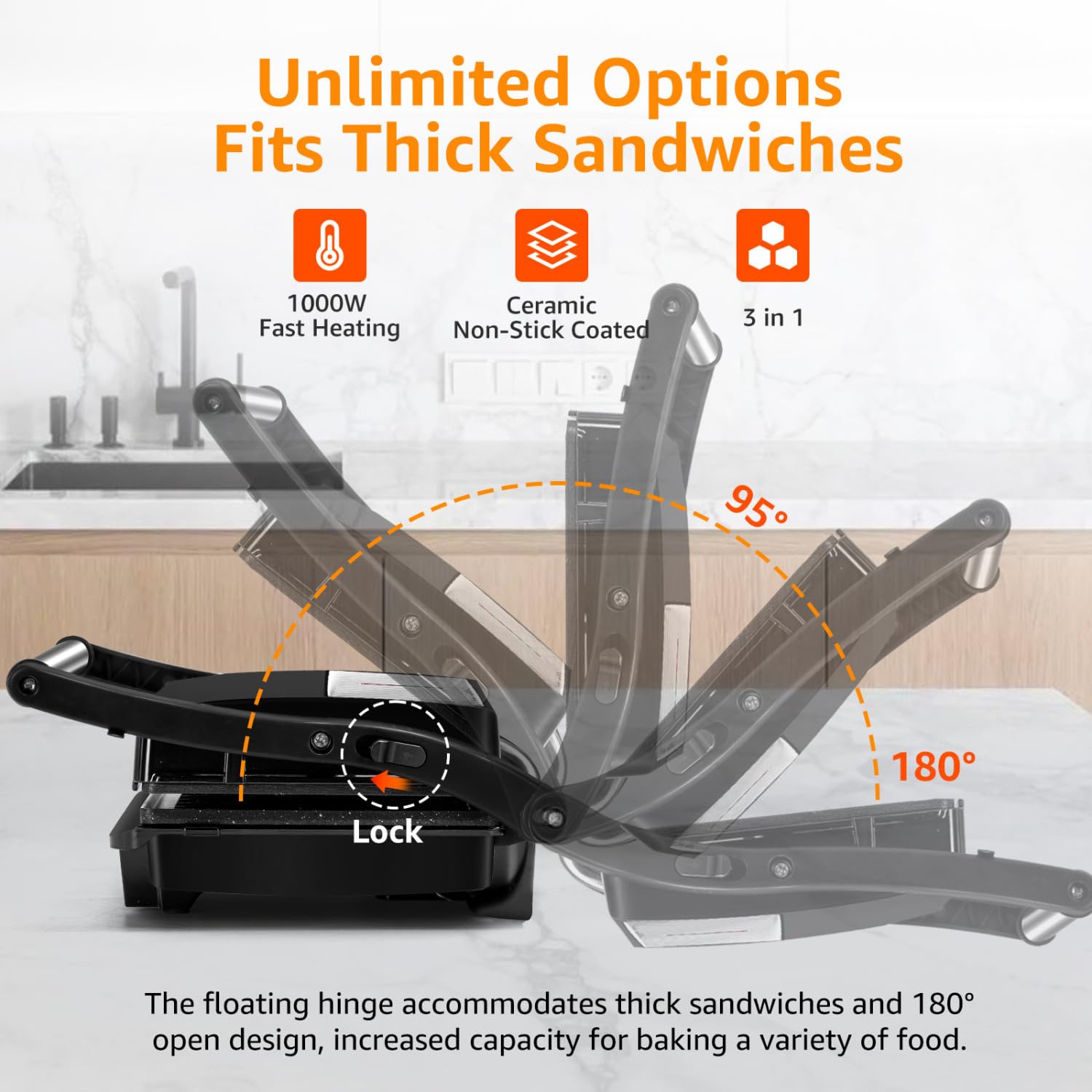 Drip spout drains excess grease for cleaner cooking with the Aigostar press.
