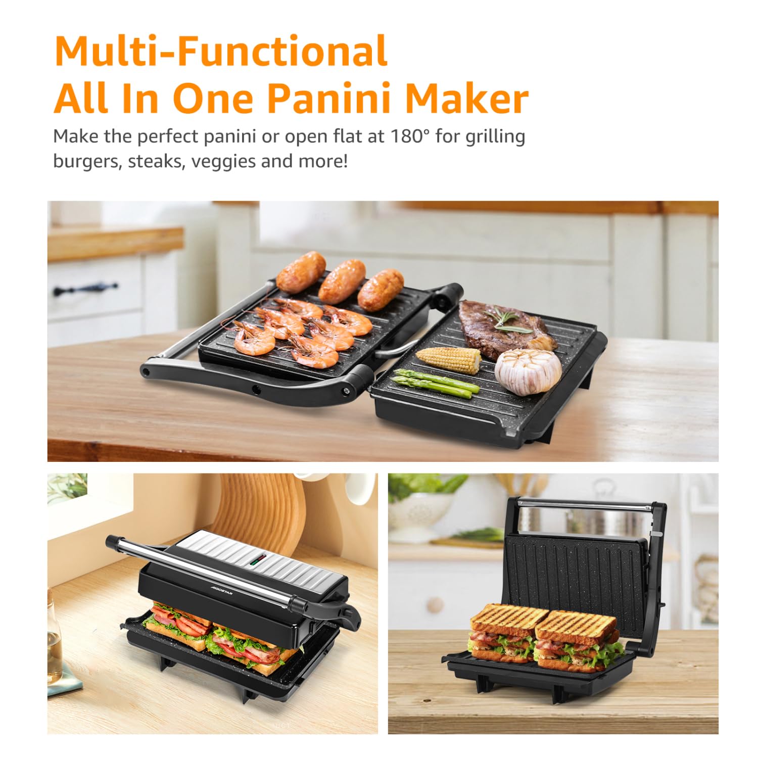 Open 180 degrees to dual cooking surfaces for versatile meals.