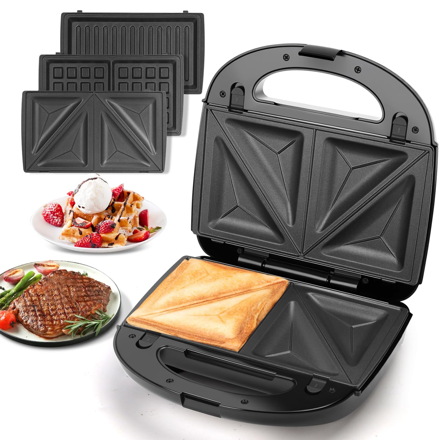 Aigostar sandwich maker panini press with removable plates enables versatile home meals.