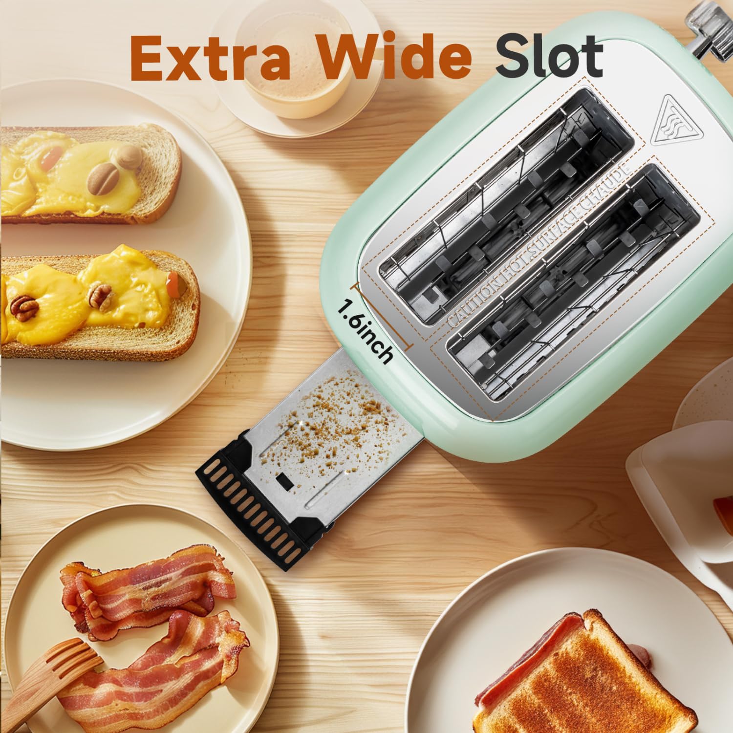Aigostar aqua green toaster demonstrates defrost function for frozen bread