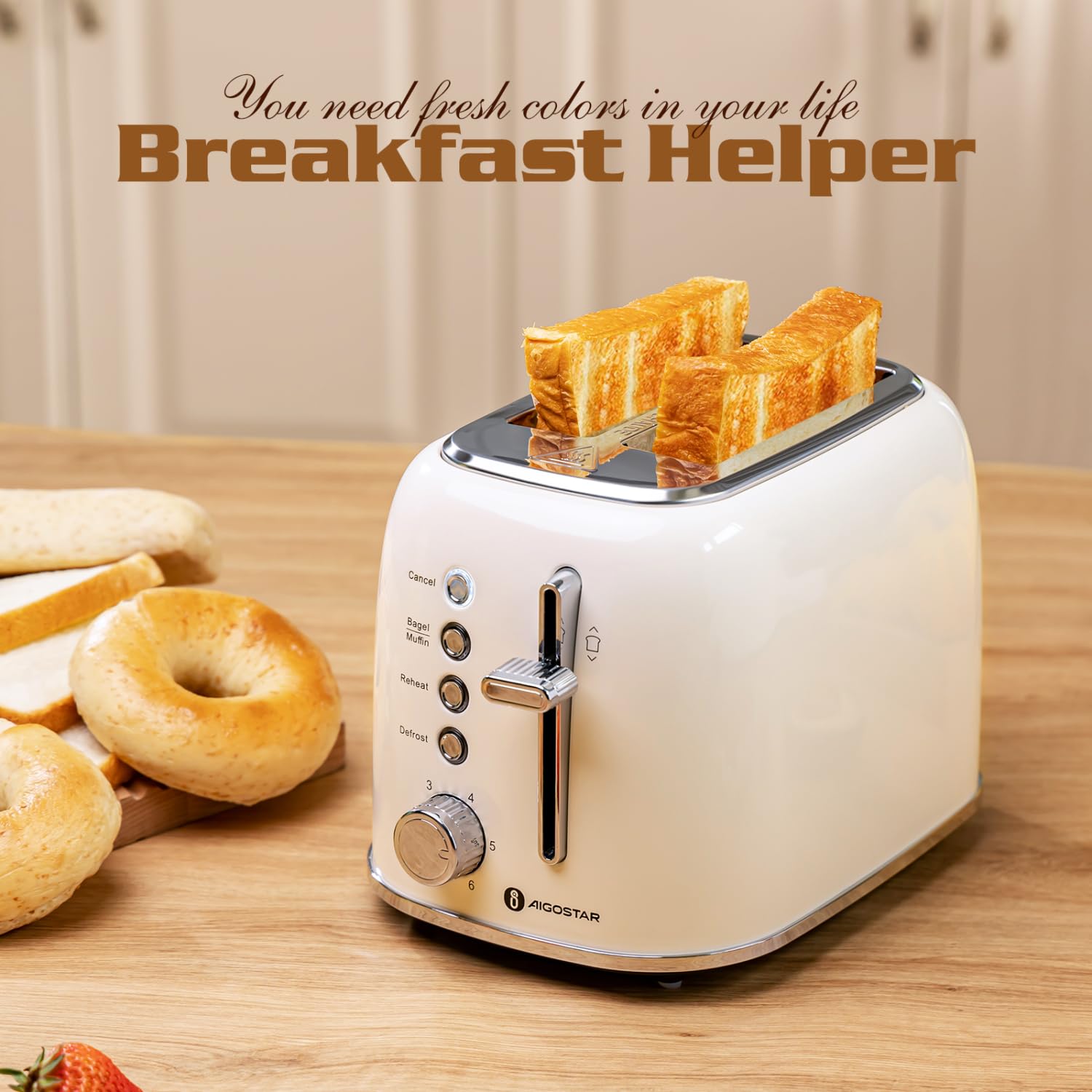 Aigostar toaster includes heat-insulated housing for safer handling.