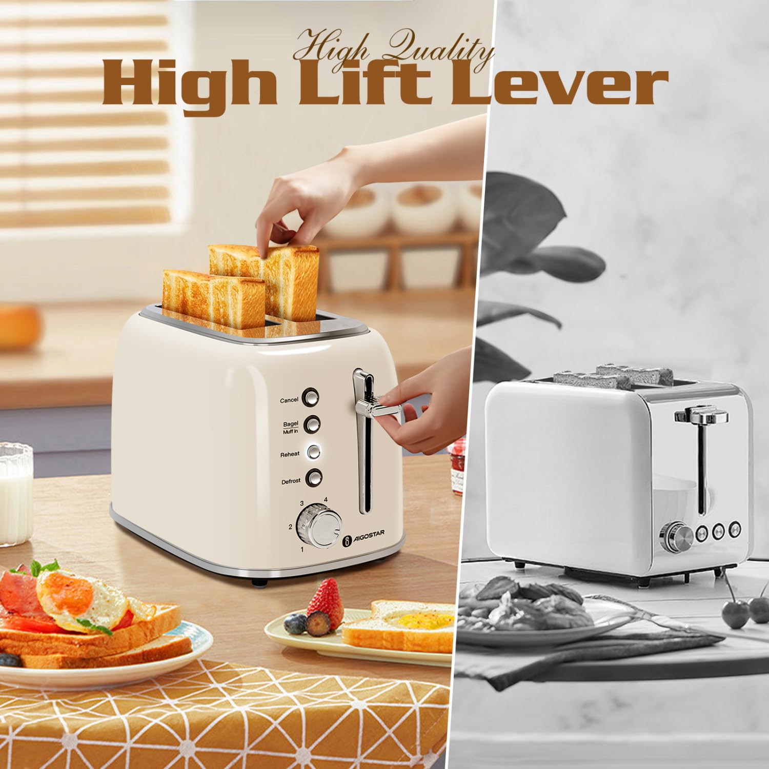 Aigostar toaster with removable crumb tray for easy cleanup.