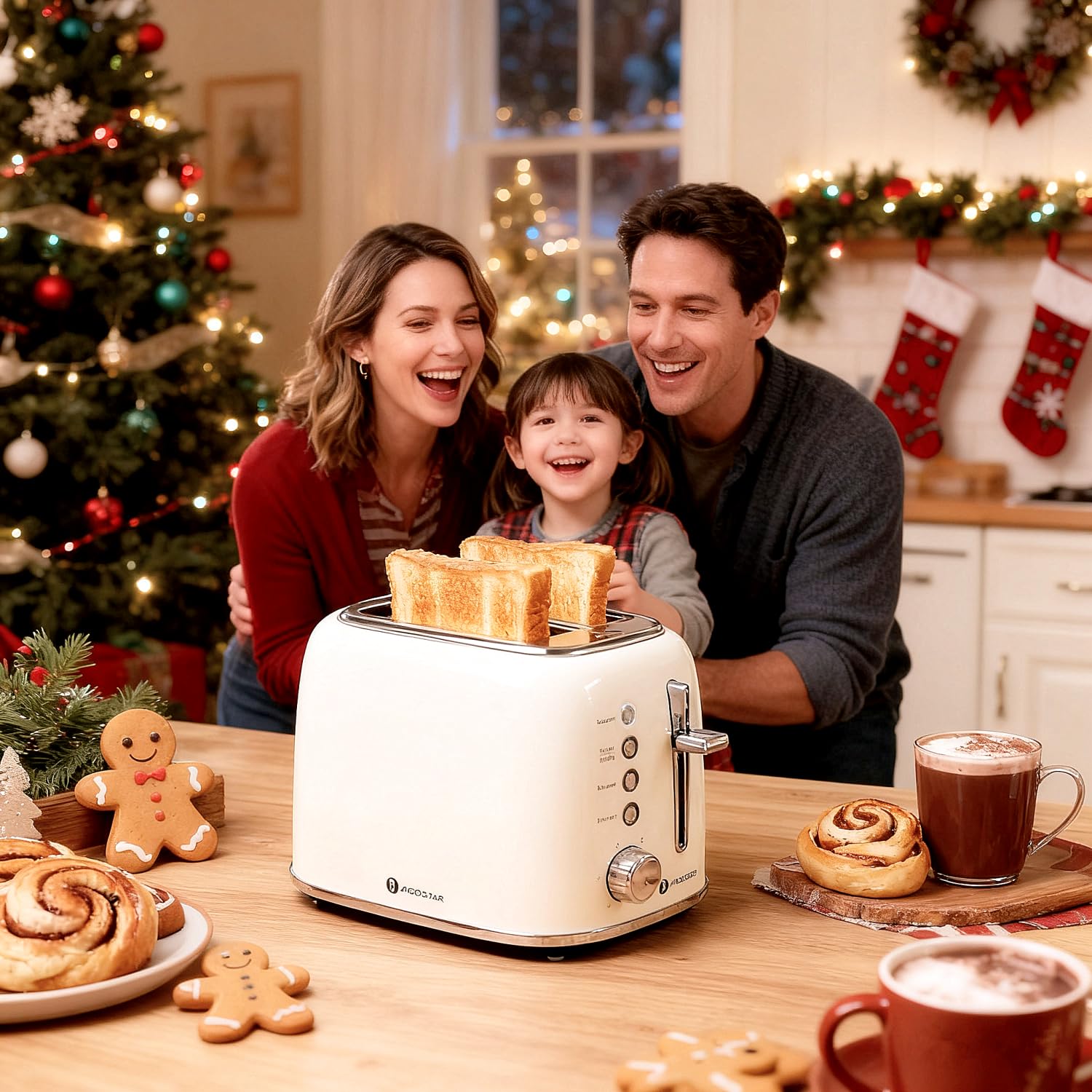 Aigostar toaster retro cream finish enhances kitchen decor with vintage charm.