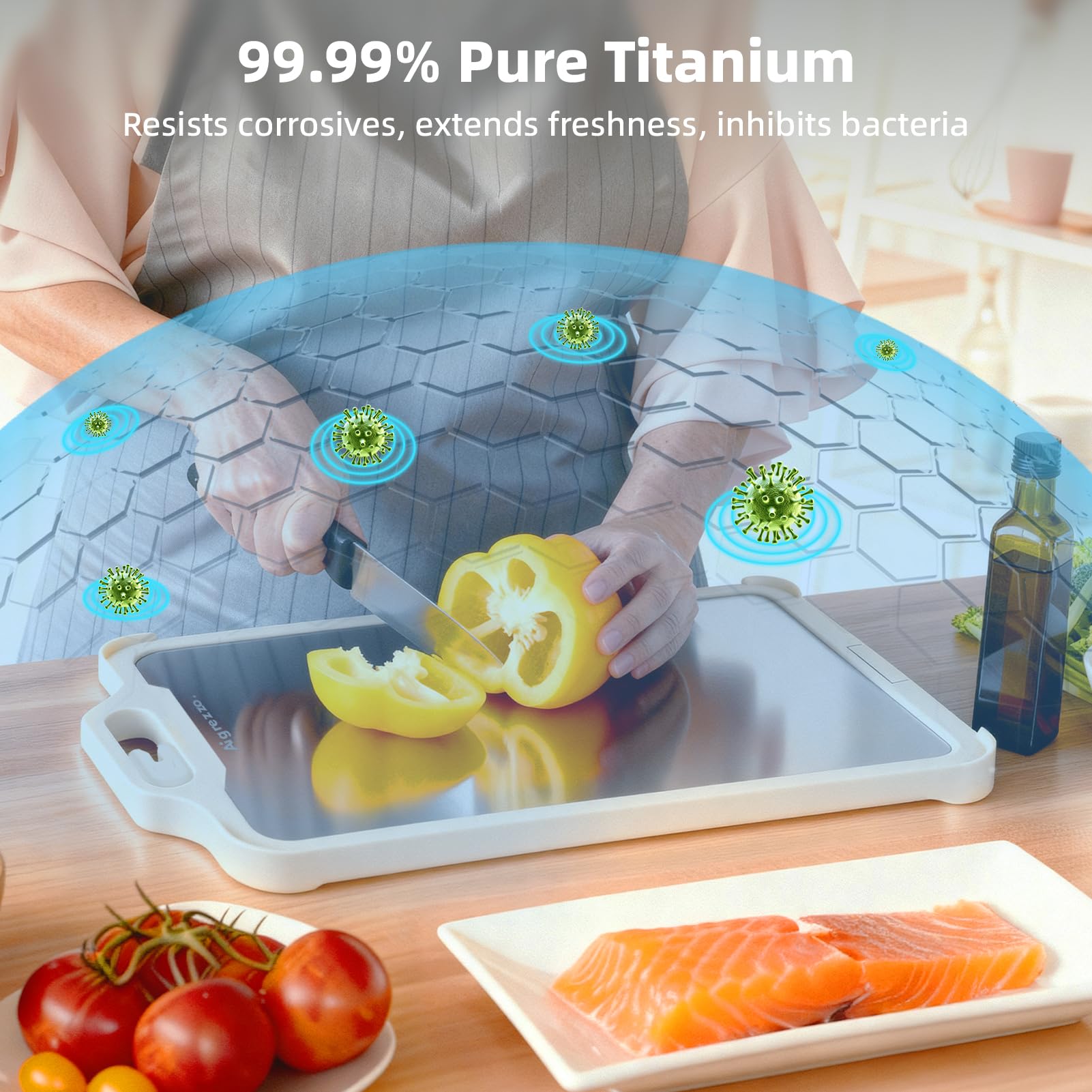 Aigrezzo titanium cutting board built-in sharpener in action