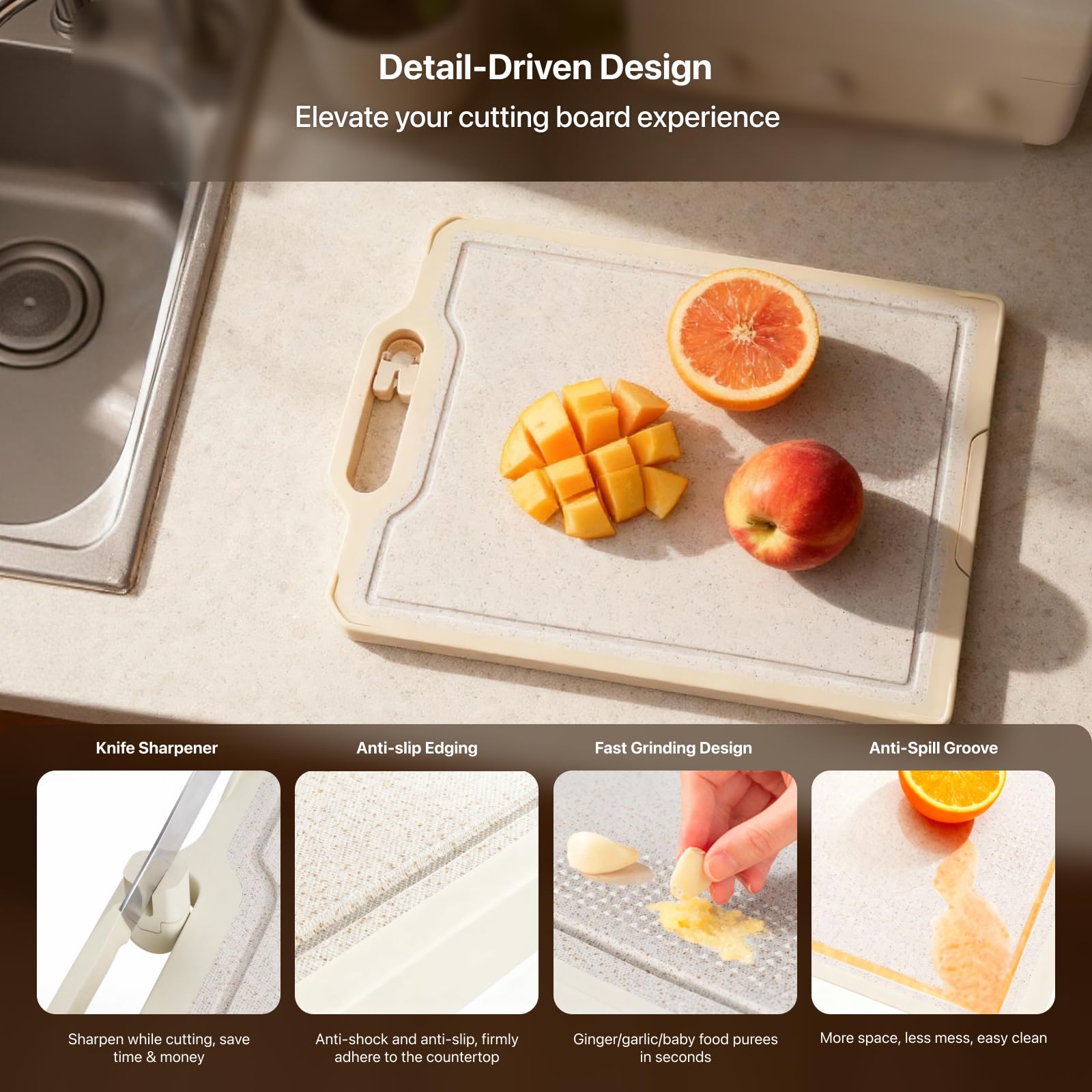 Aigrezzo titanium cutting board wheat straw surface adds textured grip