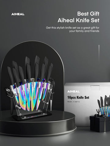 Aiheal acrylic stand displays the knife set while staying easy to clean.