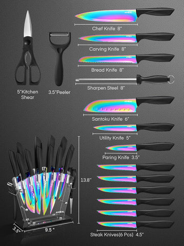 Aiheal rainbow color carving knife for clean, even roasts and poultry.