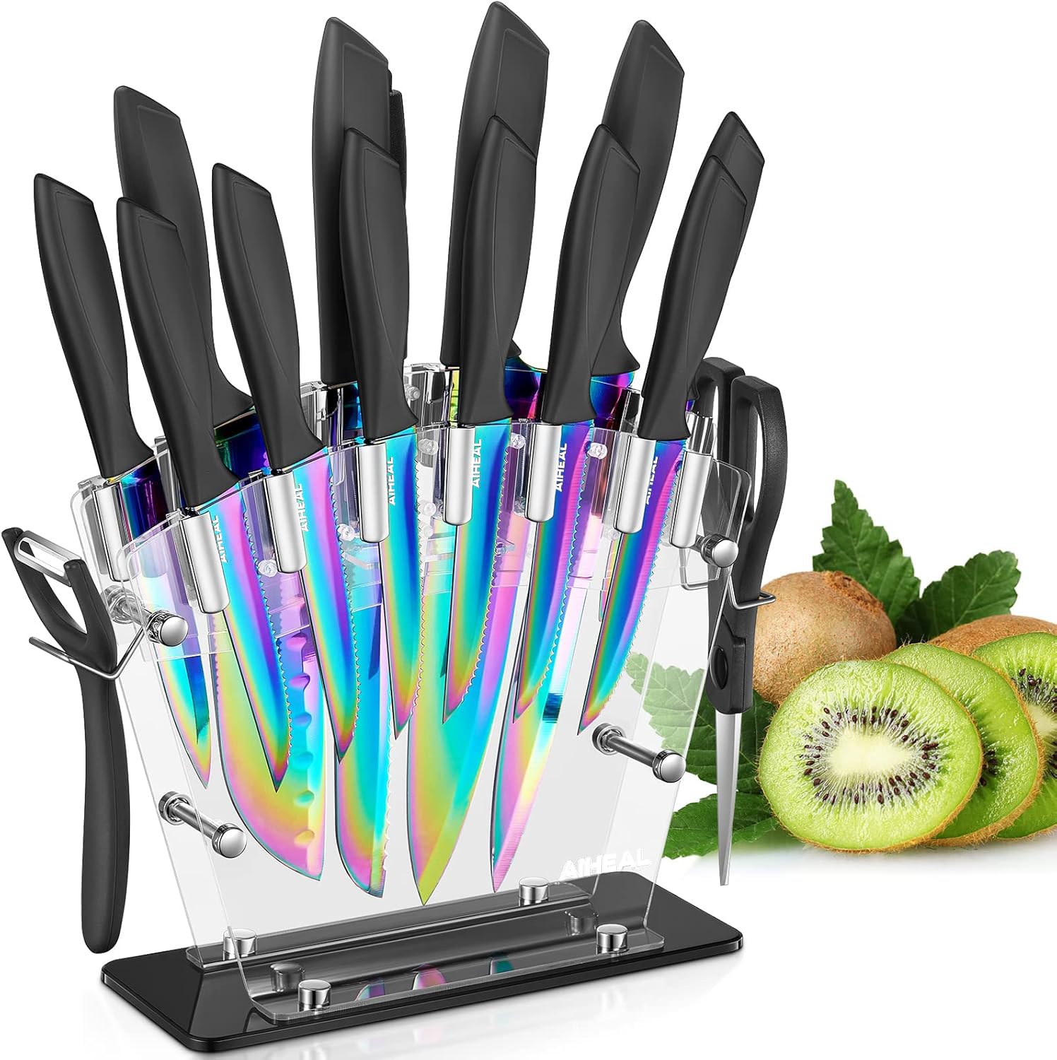 Aiheal rainbow color chef knife for precise slicing and kitchen prep.