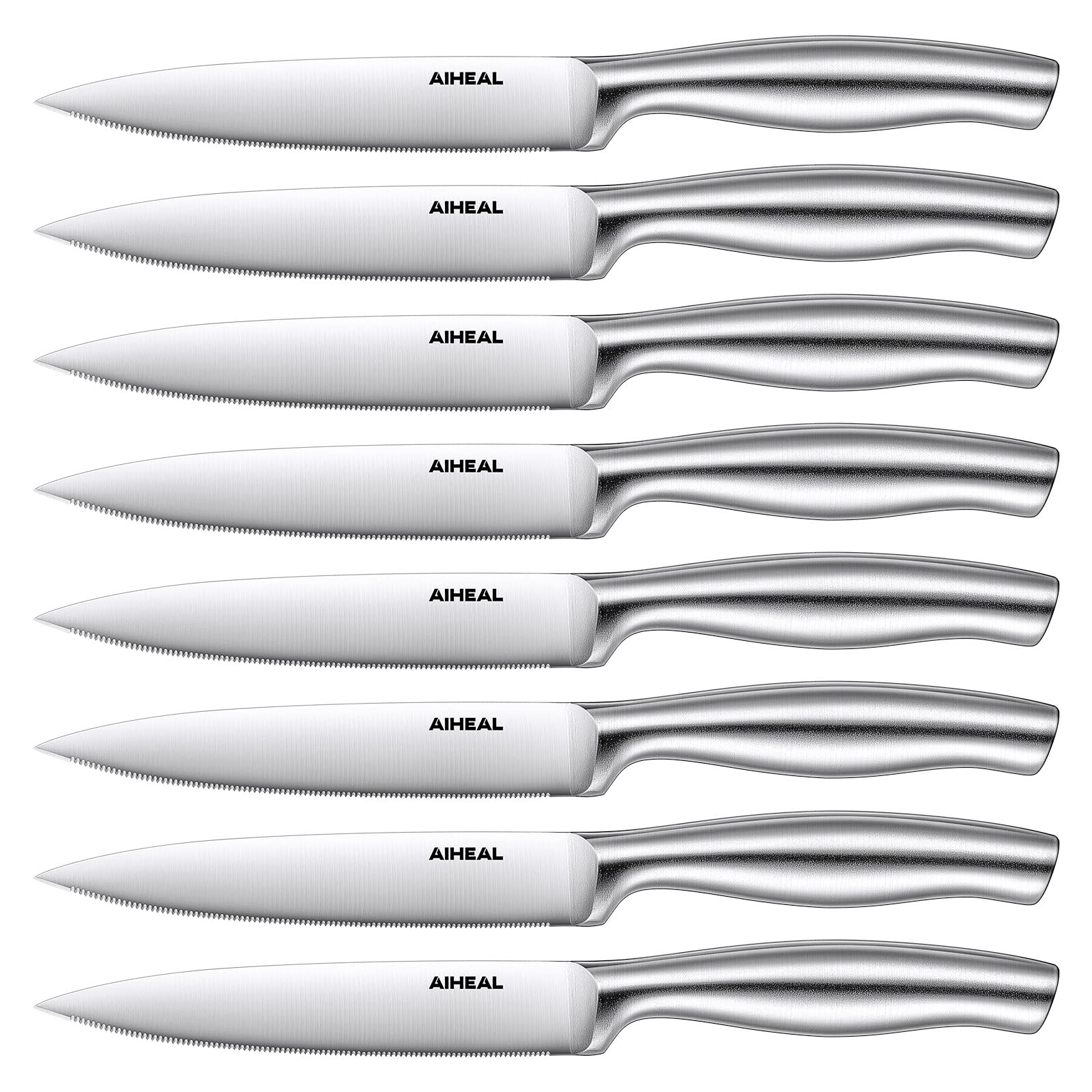 Aiheal 8-piece stainless steel steak knives set enables precise, effortless slicing.