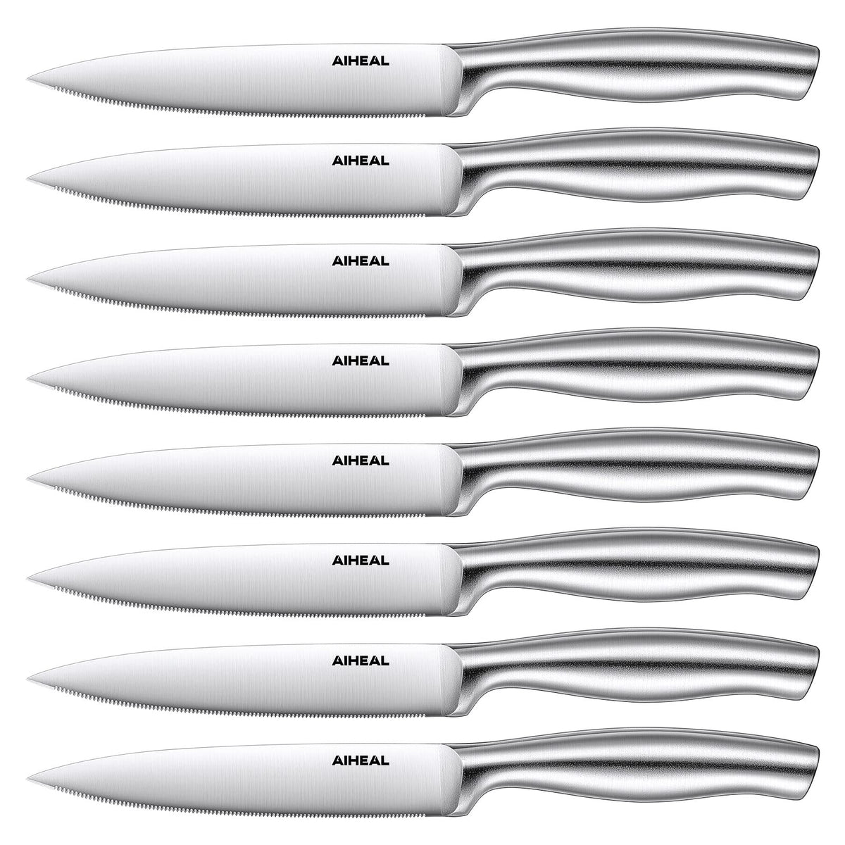 Aiheal 8-piece stainless steel steak knives set enables precise, effortless slicing.