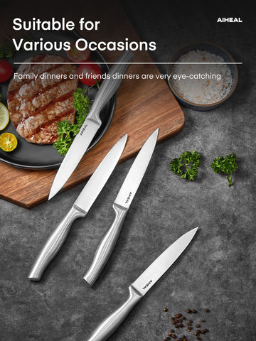 Aiheal steak knives versatile for beef, turkey, pork slicing and more.