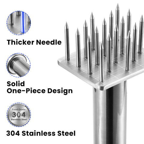 Aihomo comfort-grip metal handle ensures steady pressure during tenderizing.