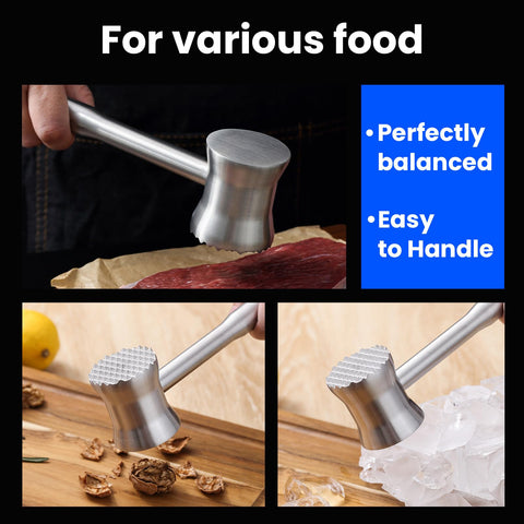 Aihomo meat tenderizer mallet dishwasher-safe icon indicates easy cleaning.
