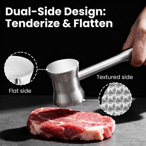 Aihomo meat tenderizer mallet flat-side closeup for pounding and flattening.