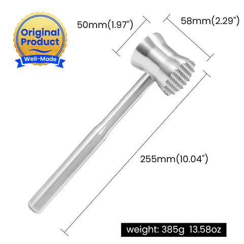 Aihomo meat tenderizer mallet teeth closeup reveals pyramid teeth for texture.