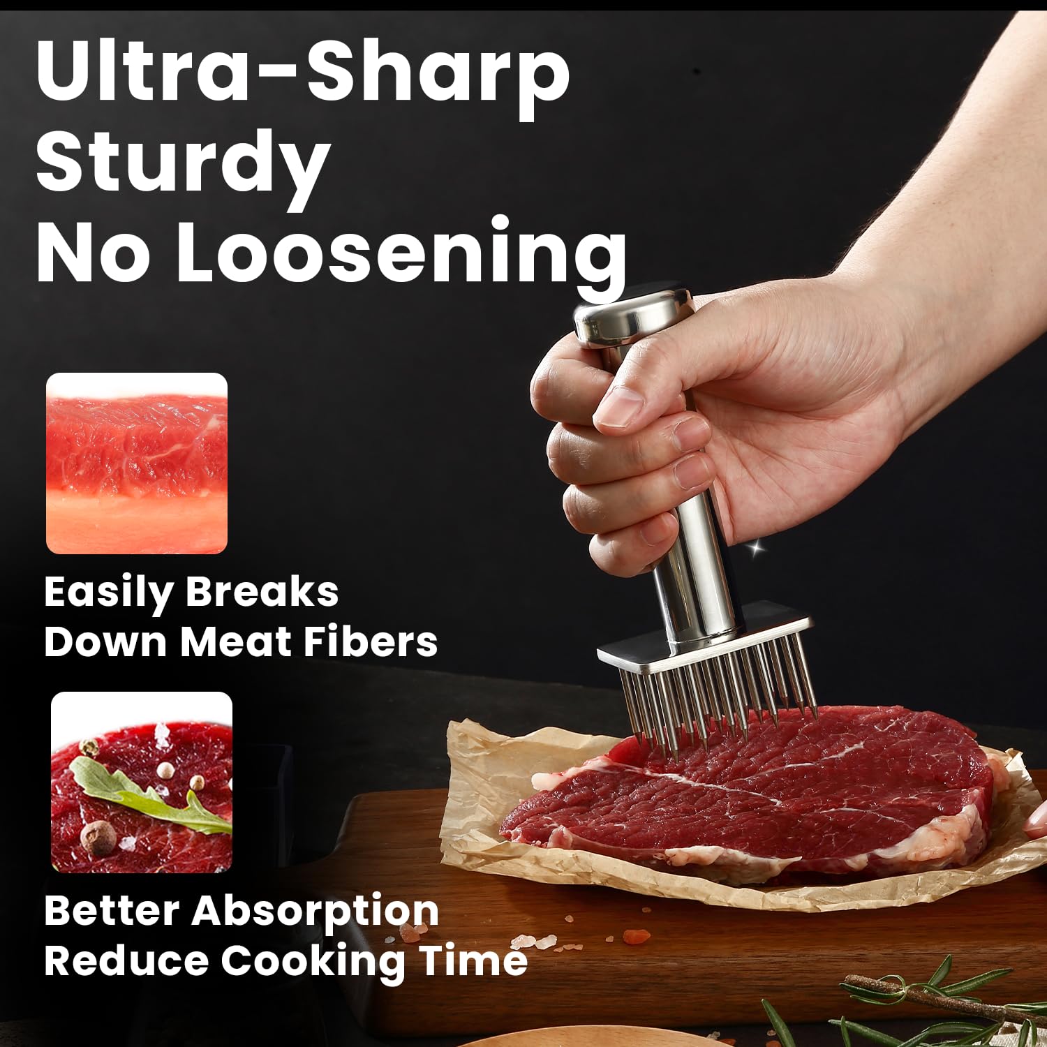 Aihomo one-piece design tenderizer offers seamless cleaning and stable grip.