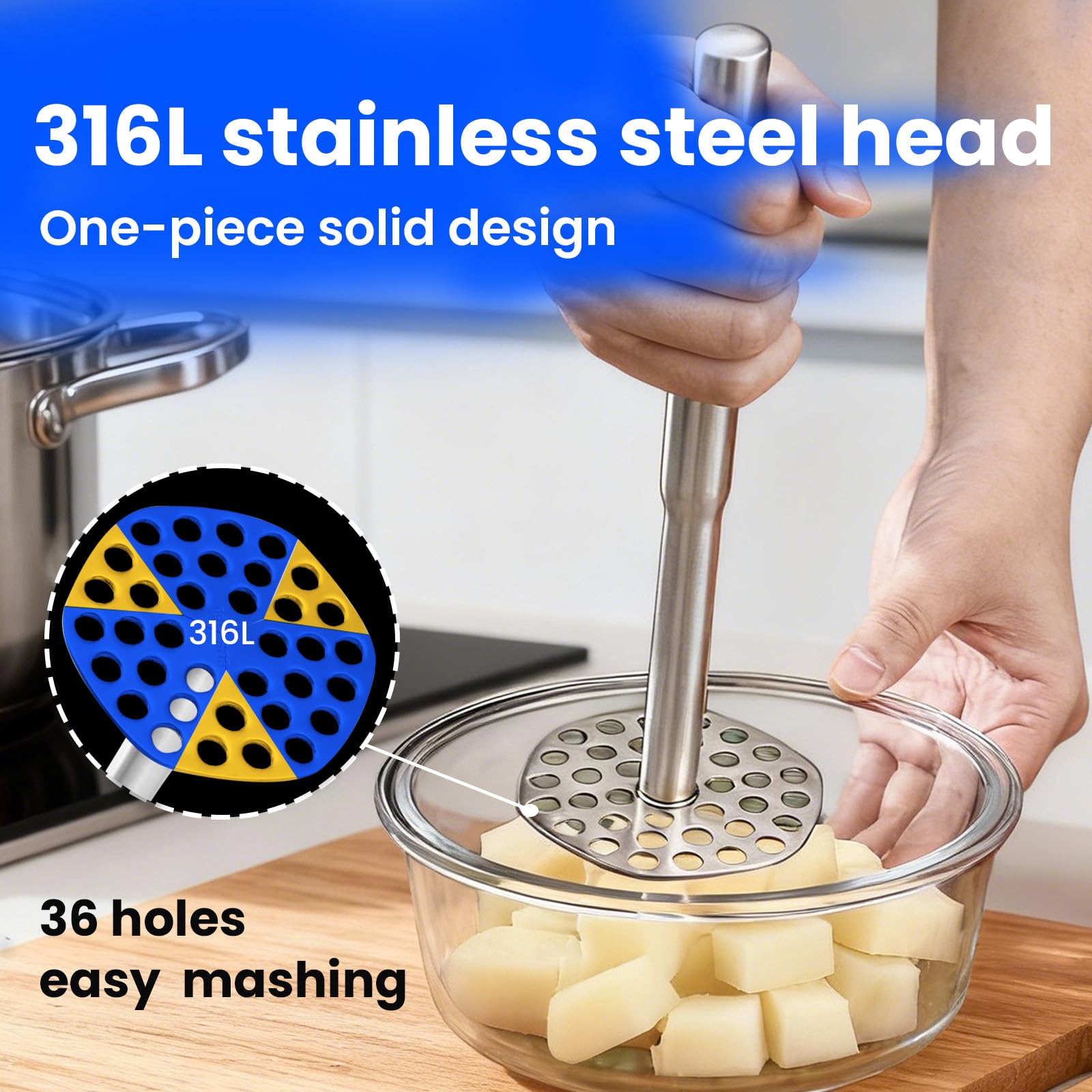Aihomo masher is dishwasher-safe and rust-proof for easy cleaning