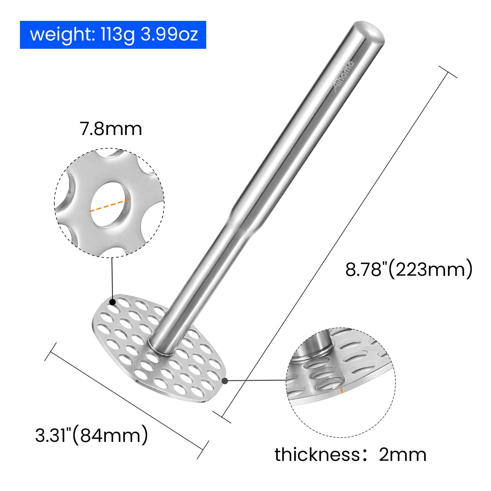 Aihomo potato masher ergonomic handle enabling comfortable leverage