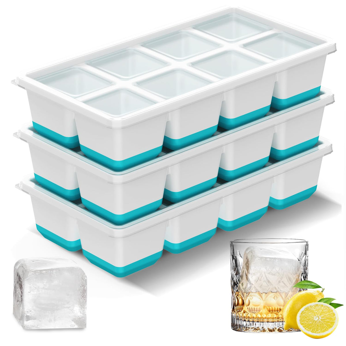 AJIJING three-pack ice tray with blue lids ready for quick, odor-free chilling.