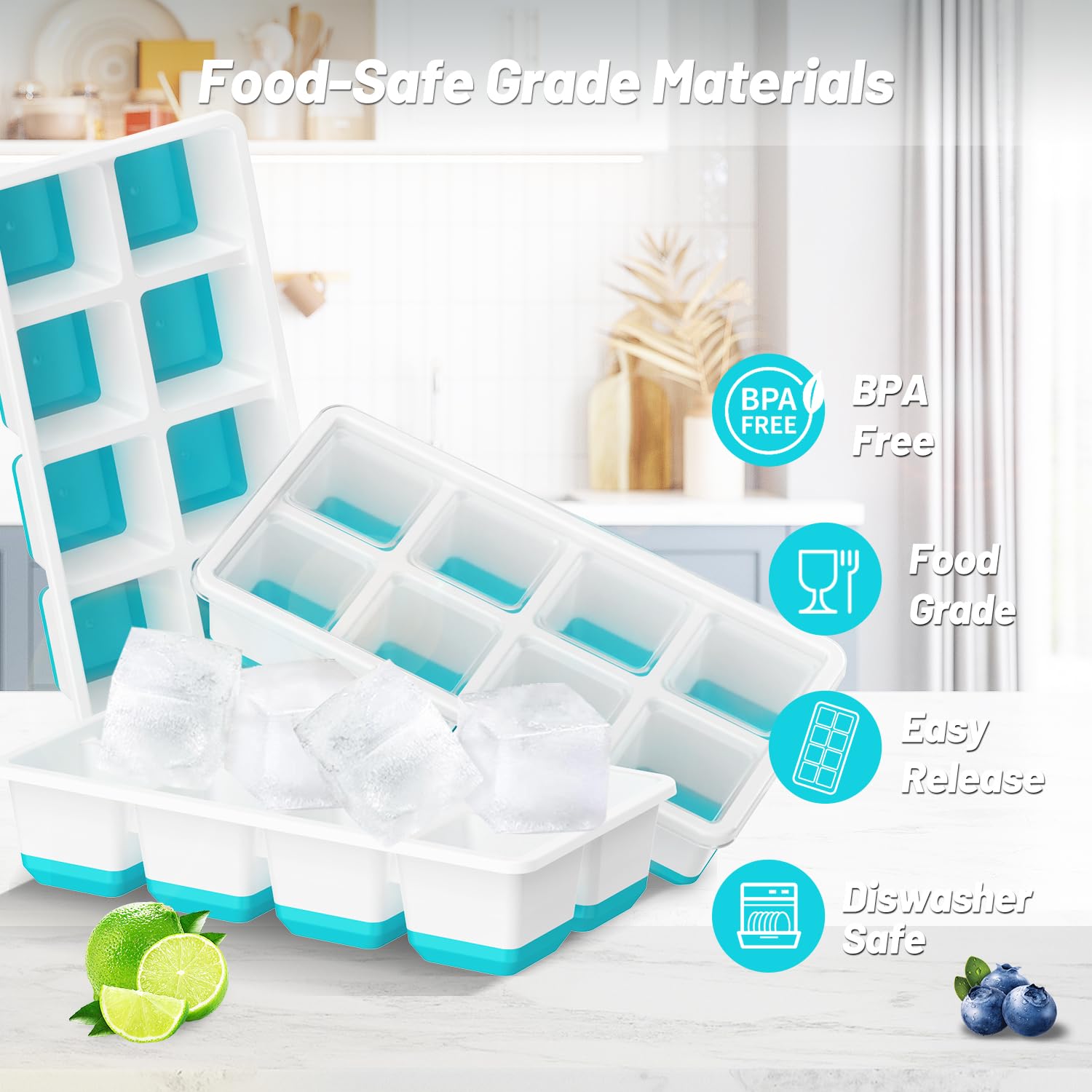 AJIJING ice tray silicone bottom for effortless release of large ice cubes.