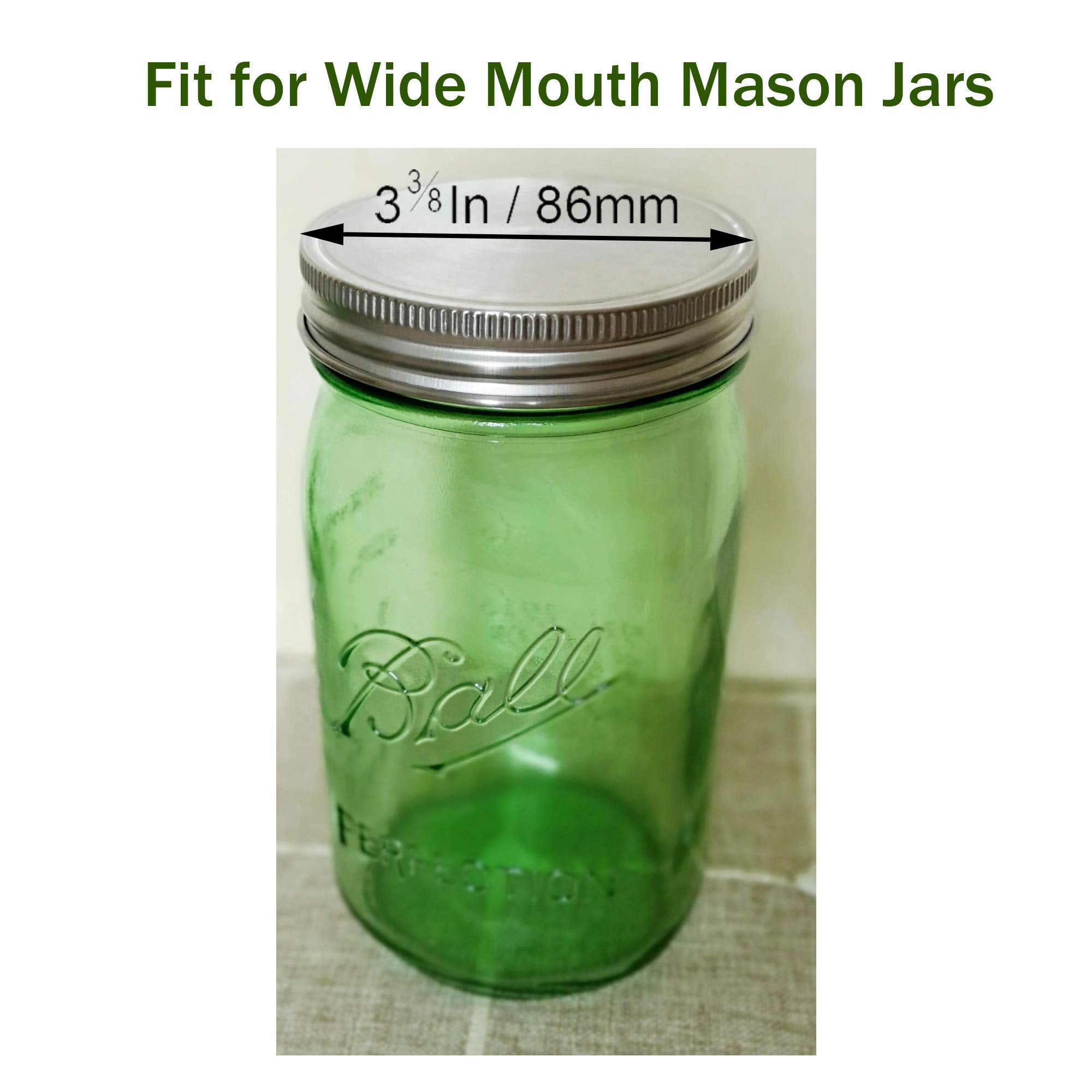 Aikeve rust-proof lid fits wide mouth jars for pantry storage.