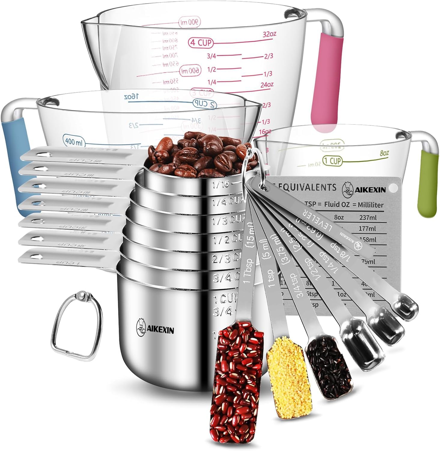 AIKEXIN measuring cups and spoons set stacked for compact storage