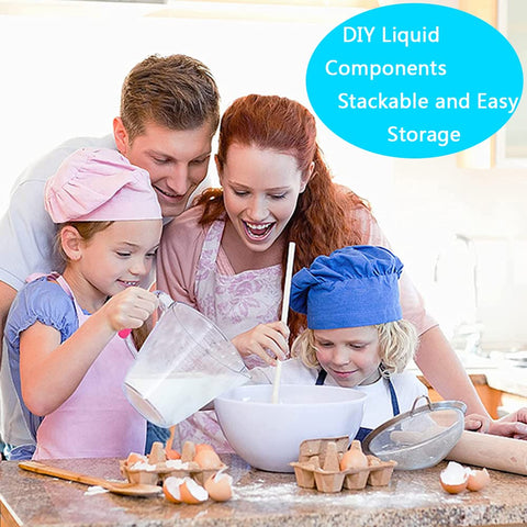 AIKEXIN plastic liquid cups feature non-slip silicone handles and a tidy lipped pour